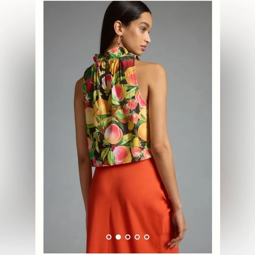 Anthropologie NWT Maeve Poplin Ruffle-Neck Halter Tank size XXS. - Picture 3 of 7